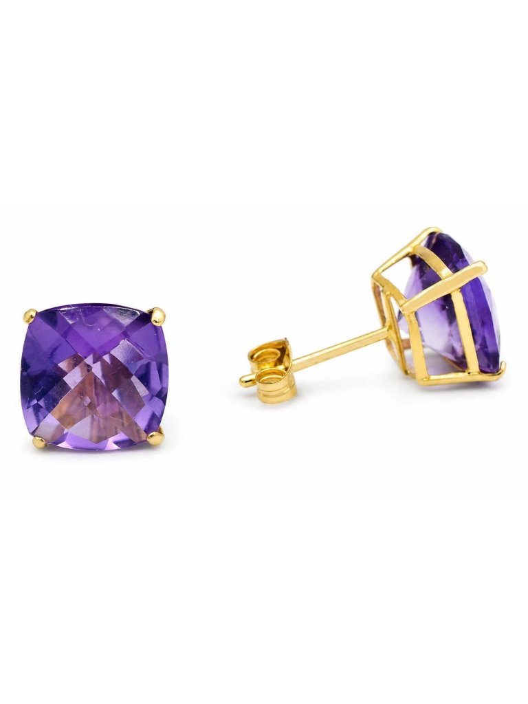 Genuine 9.30 Cts Amethyst Stud Earrings 14k Yellow Gold
